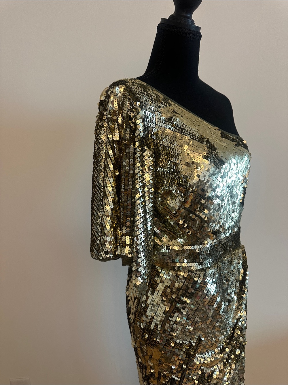 Mac Duggal Gold Sequin One-Shoulder Evening Gown - Picture 5 of 6